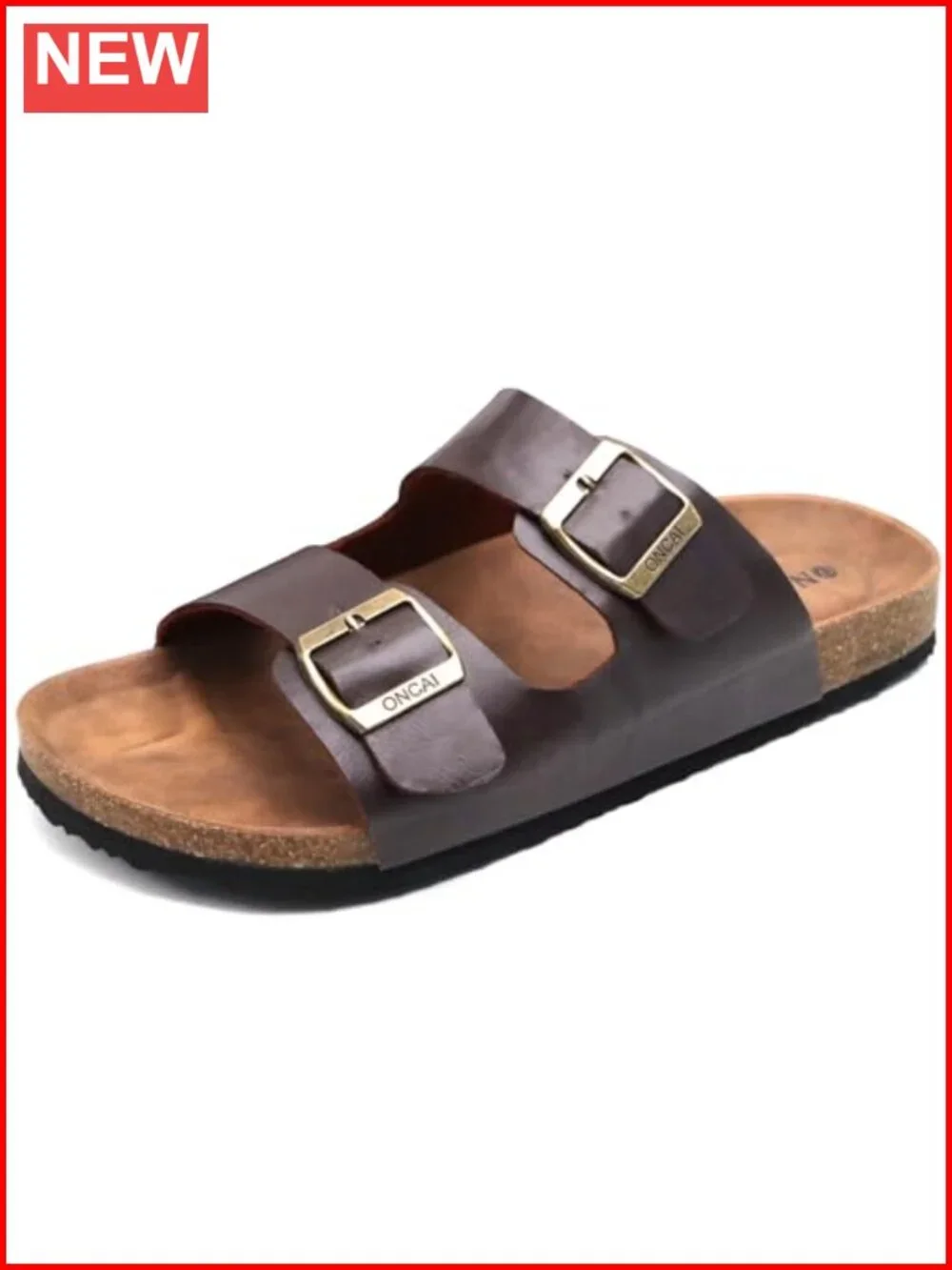 Men's Slide Sandals with Adjustable Buckle Straps Cork Footbed